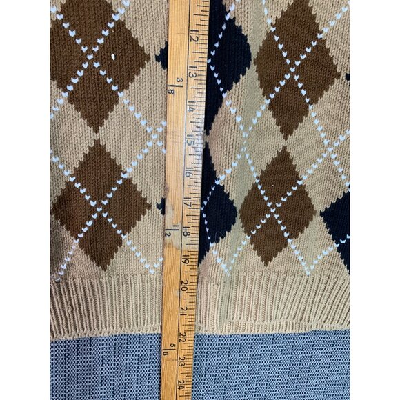 Liz Claiborne Argyle Sweater S Cotton Acrylic Blend Womens Beige & Blue - Picture 5 of 10